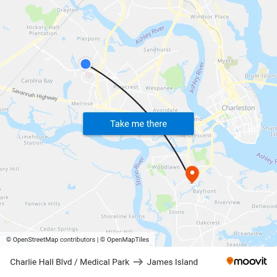 Charlie Hall Blvd / Medical Park to James Island map