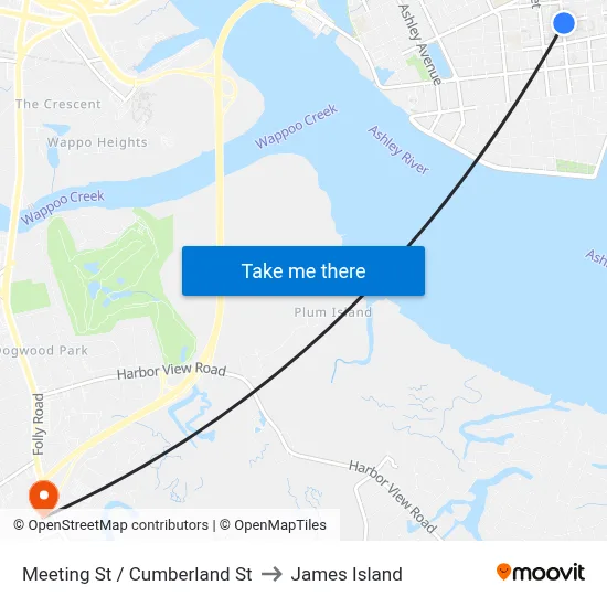 Meeting St / Cumberland St to James Island map