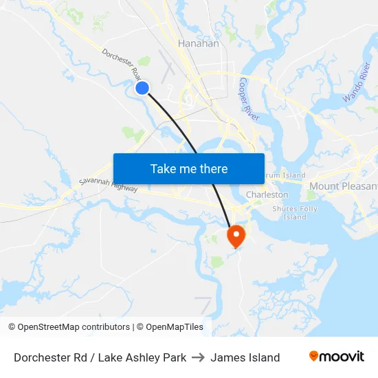 Dorchester Rd / Lake Ashley Park to James Island map