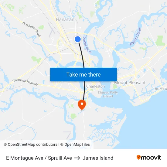 E Montague Ave / Spruill Ave to James Island map