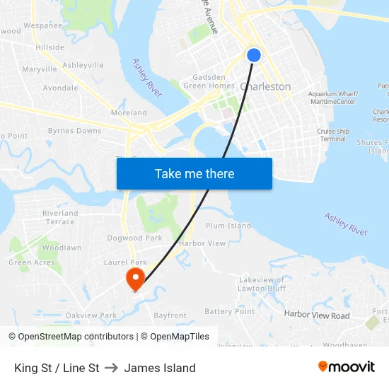 King St / Line St to James Island map