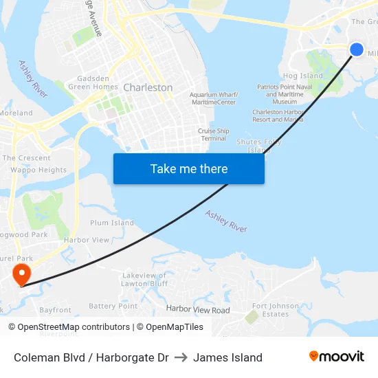 Coleman Blvd / Harborgate Dr to James Island map