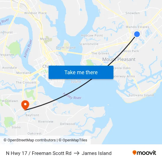 N Hwy 17 / Freeman Scott Rd to James Island map