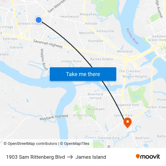 1903 Sam Rittenberg Blvd to James Island map
