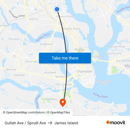 Gullah Ave / Spruill Ave to James Island map