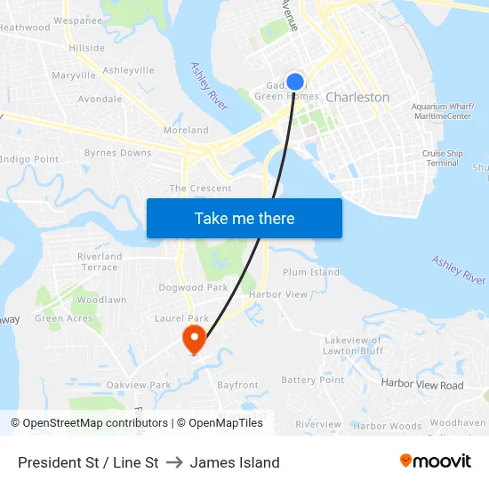 President St / Line St to James Island map