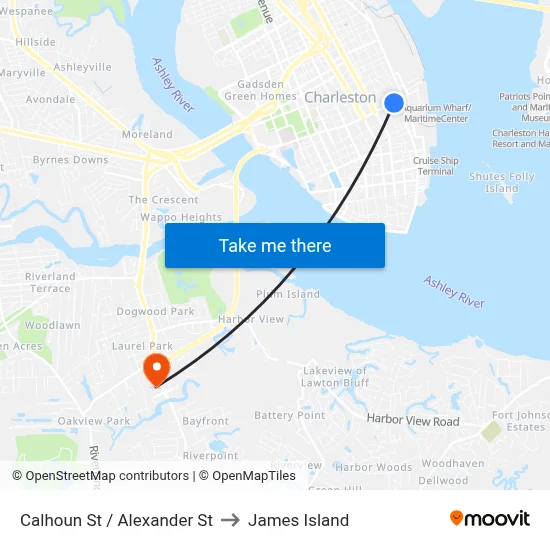 Calhoun St / Alexander St to James Island map