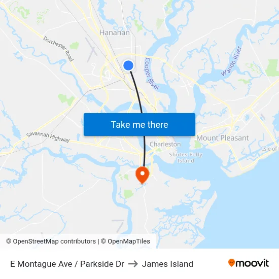 E Montague Ave / Parkside Dr to James Island map