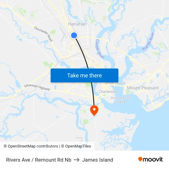 Rivers Ave / Remount Rd Nb to James Island map