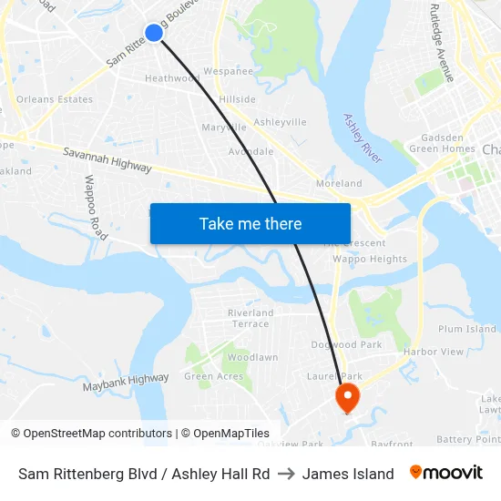Sam Rittenberg Blvd / Ashley Hall Rd to James Island map