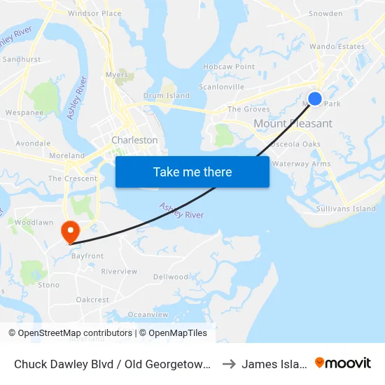 Chuck Dawley Blvd / Old Georgetown Rd to James Island map