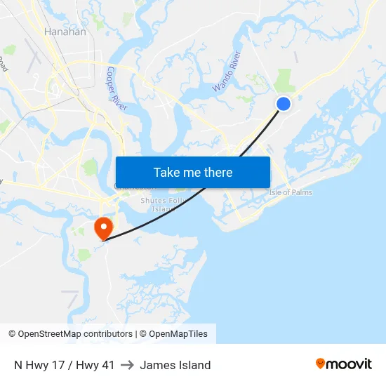 N Hwy 17 / Hwy 41 to James Island map