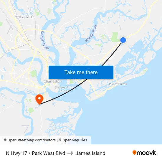N Hwy 17 / Park West Blvd to James Island map