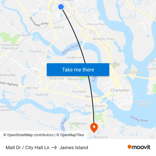 Mall Dr / City Hall Ln to James Island map
