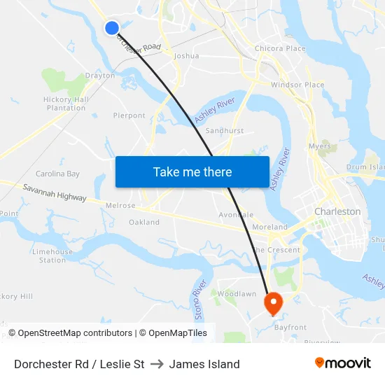 Dorchester Rd / Leslie St to James Island map