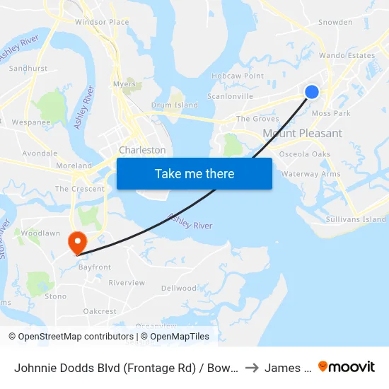 Johnnie Dodds Blvd (Frontage Rd) / Bowman Rd (N Of Hwy 17) to James Island map