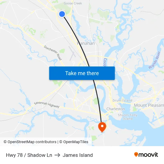 Hwy 78 / Shadow Ln to James Island map