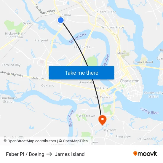 Faber Pl / Boeing to James Island map