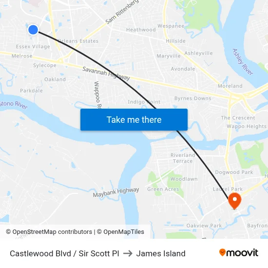 Castlewood Blvd / Sir Scott Pl to James Island map