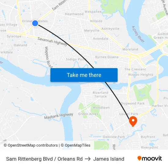 Sam Rittenberg Blvd / Orleans Rd to James Island map