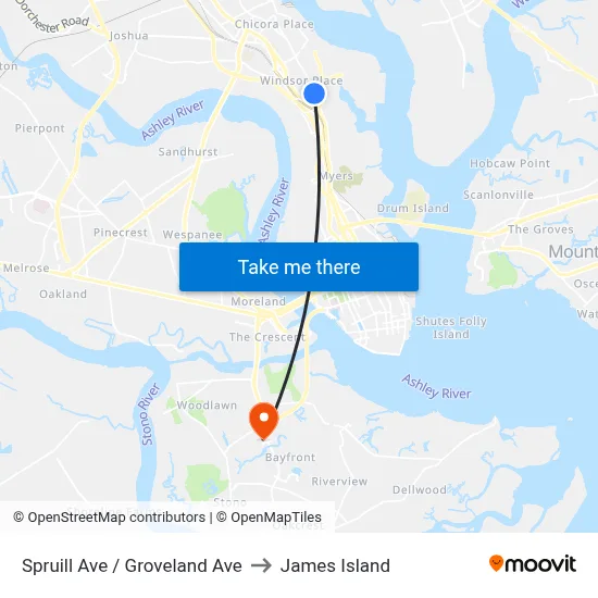 Spruill Ave / Groveland Ave to James Island map