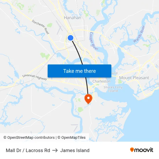 Mall Dr / Lacross Rd to James Island map