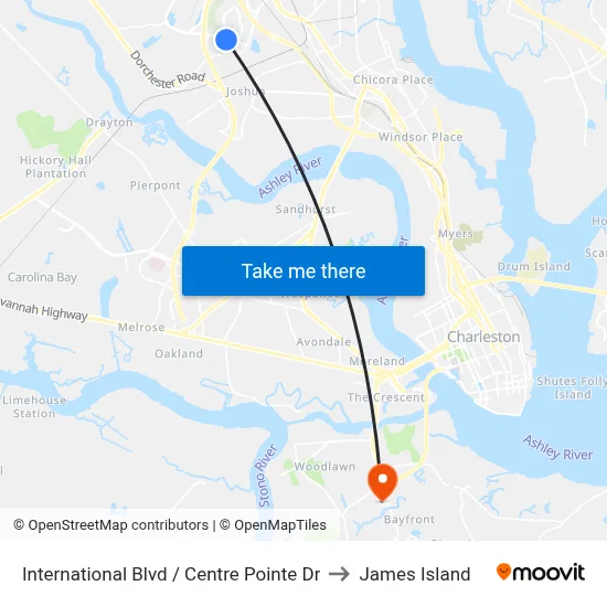 International Blvd / Centre Pointe Dr to James Island map