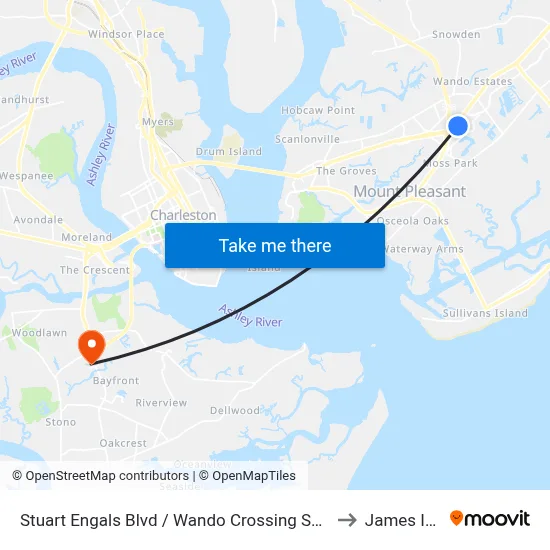 Stuart Engals Blvd / Wando Crossing Shopping Center to James Island map