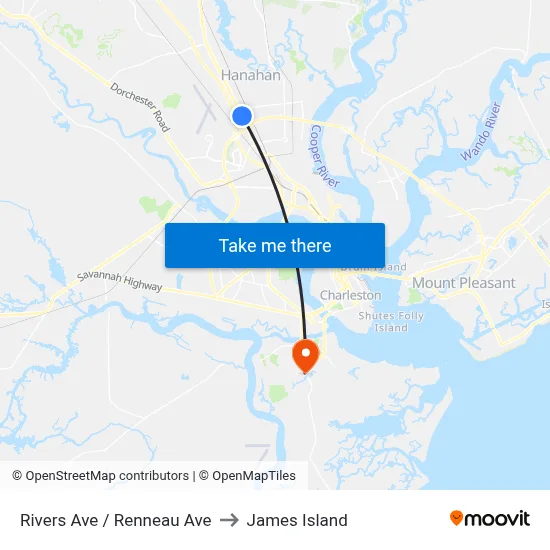 Rivers Ave / Renneau Ave to James Island map