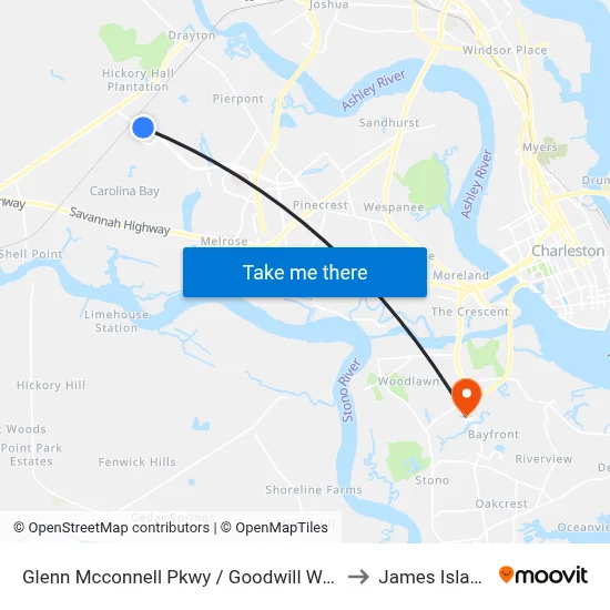 Glenn Mcconnell Pkwy / Goodwill Way to James Island map