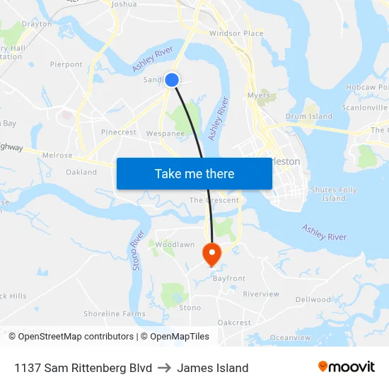 1137 Sam Rittenberg Blvd to James Island map