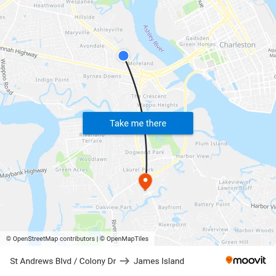 St Andrews Blvd / Colony Dr to James Island map