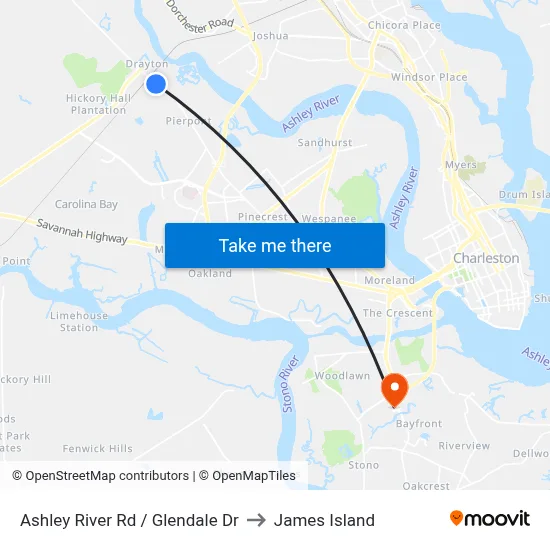 Ashley River Rd / Glendale Dr to James Island map
