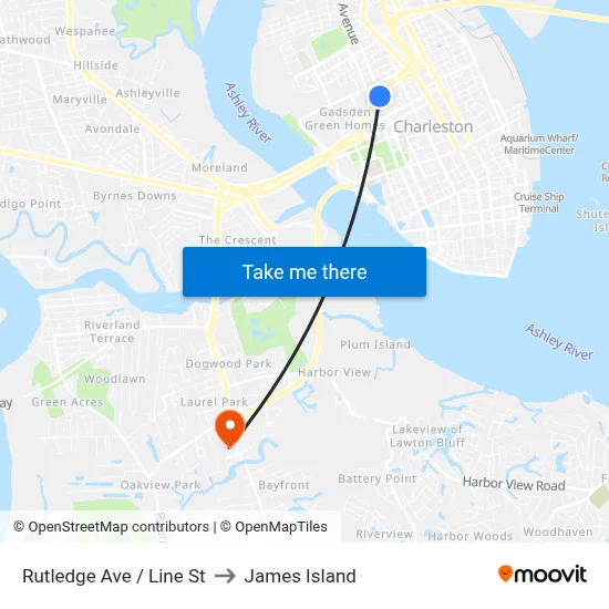 Rutledge Ave / Line St to James Island map