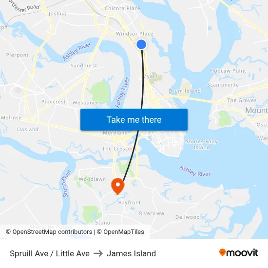 Spruill Ave / Little Ave to James Island map