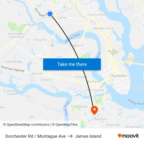 Dorchester Rd / Montague Ave to James Island map