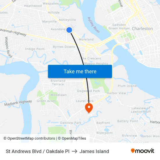 St Andrews Blvd / Oakdale Pl to James Island map