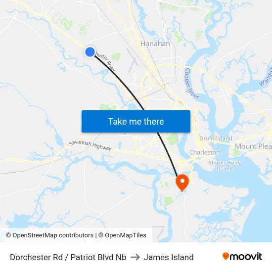 Dorchester Rd / Patriot Blvd Nb to James Island map
