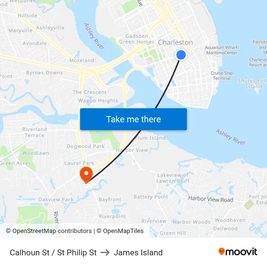 Calhoun St / St Philip St to James Island map