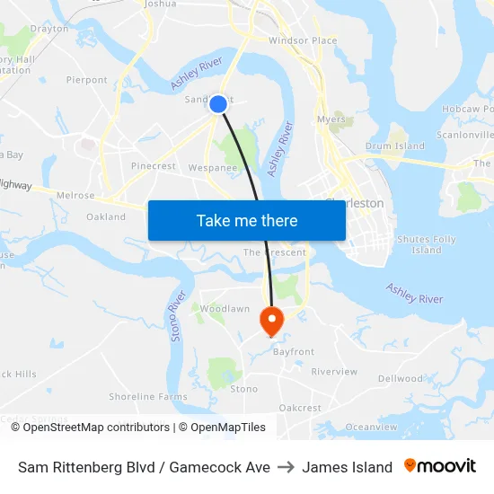 Sam Rittenberg Blvd / Gamecock Ave to James Island map
