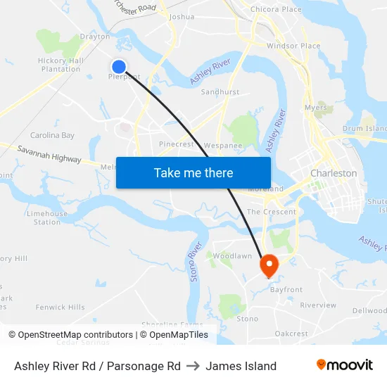Ashley River Rd / Parsonage Rd to James Island map