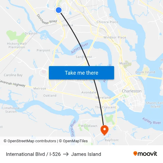 International Blvd / I-526 to James Island map