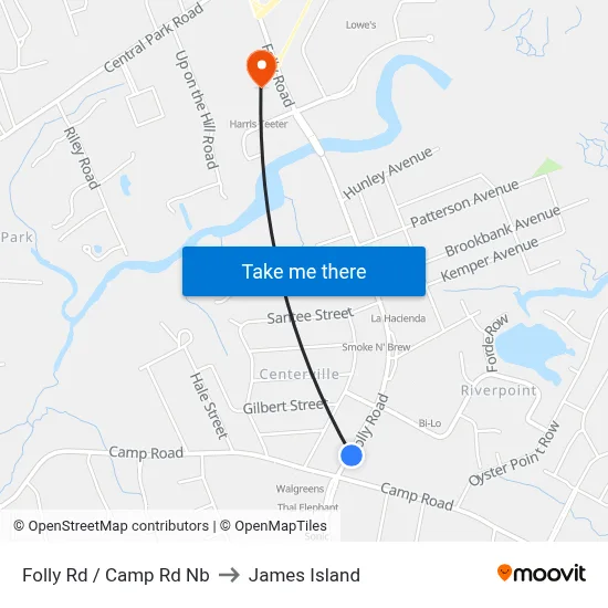 Folly Rd / Camp Rd Nb to James Island map
