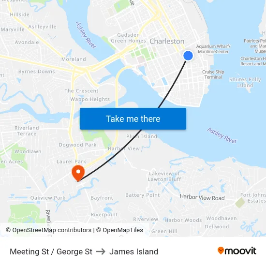 Meeting St / George St to James Island map