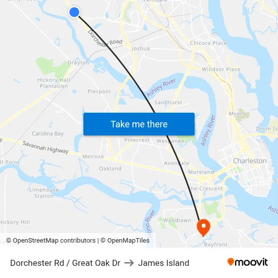 Dorchester Rd / Great Oak Dr to James Island map