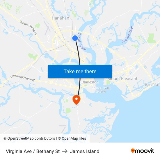 Virginia Ave / Bethany St to James Island map