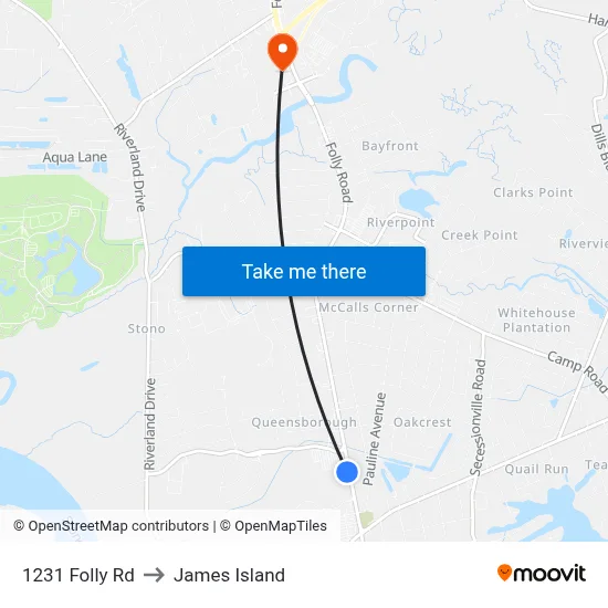 1231 Folly Rd to James Island map