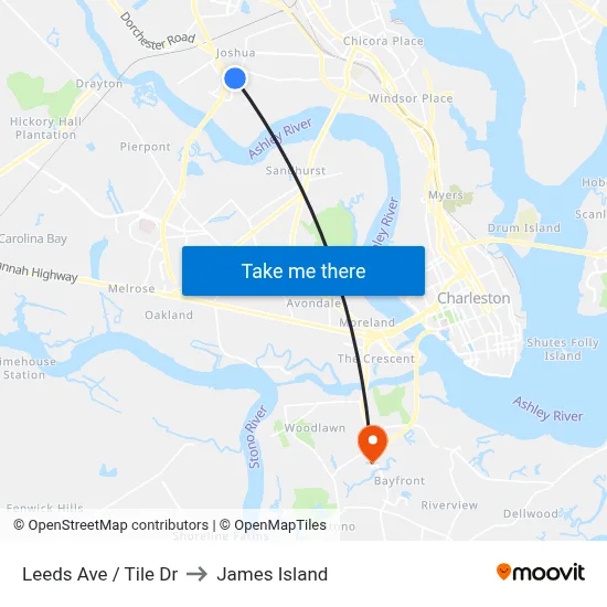 Leeds Ave / Tile Dr to James Island map