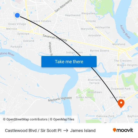 Castlewood Blvd / Sir Scott Pl to James Island map