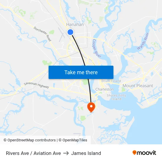 Rivers Ave / Aviation Ave to James Island map